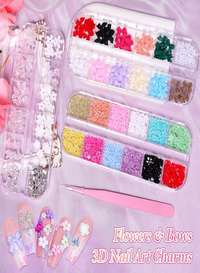 CESUSME 3 Boxes Bow Flower Nail Charms, 3D Color Flowers Nail Bows Charms for Nails Art, Polar Butterfly Bowknot Nail Art Charms, White Rose Flower Charms for Nail Art Jewels Supplies DIY Craft - Image 5